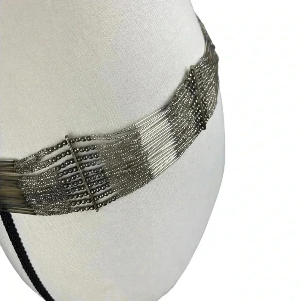 Beaded boho grey thick belt ties at back - Picture 3 of 6